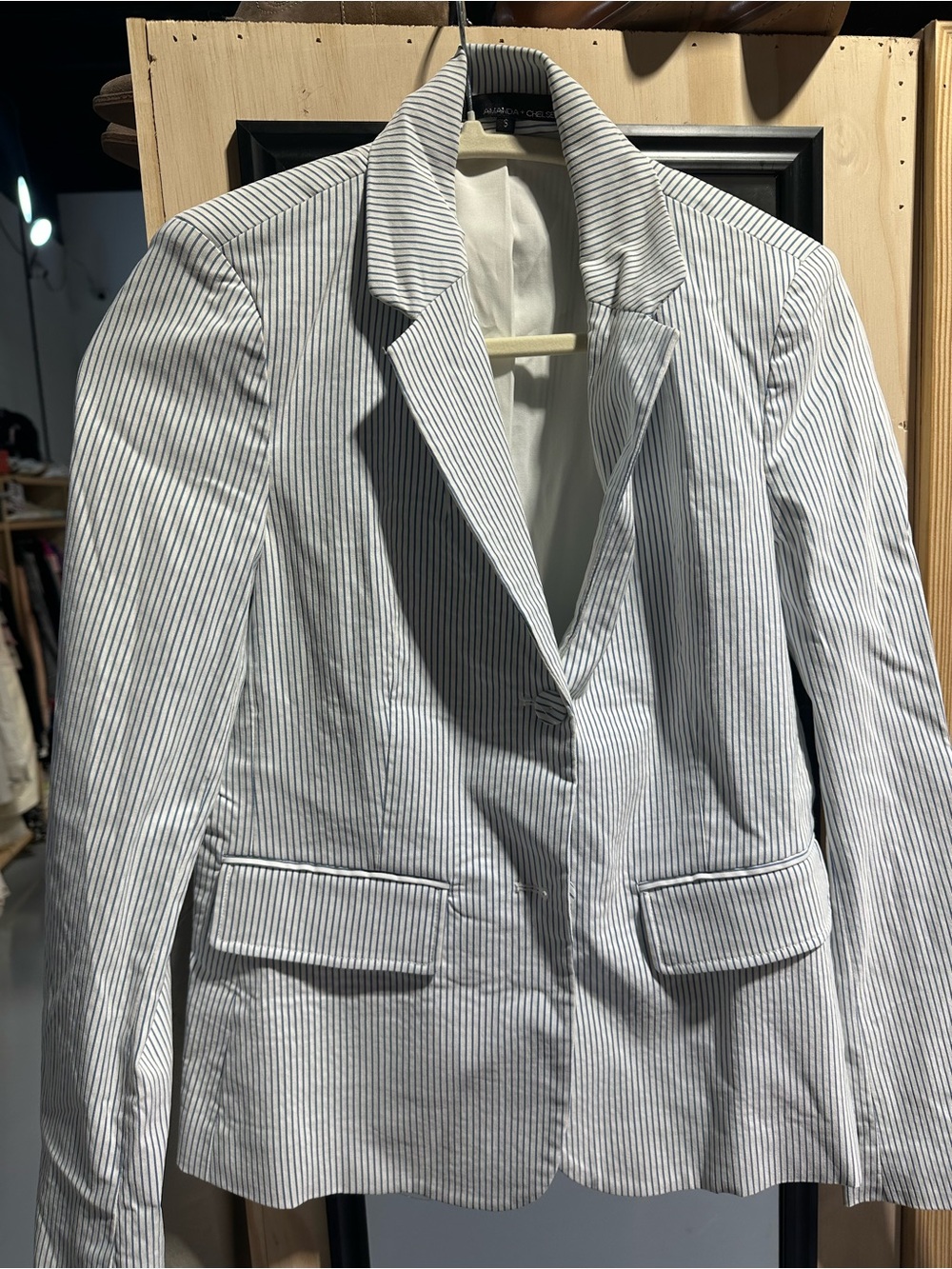 Amanda & Chelsea White and Navy Pinstripe Tailored Blazer